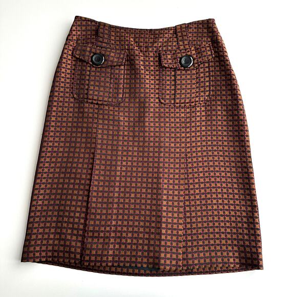 Pendleton Jacquard Patch Pocket Kick Pleat Knee Length Bronze Career Skirt 6 - Picture 1 of 9